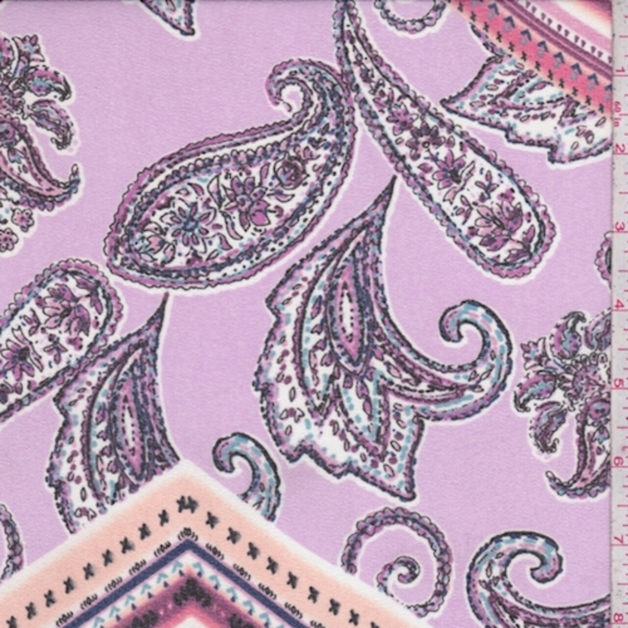 Lilac/Coral Paisley Chevron Crepe Georgette Fabric By the Yard